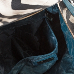 Pre Owned Furla Black/Cream Zebra Print Leather Piper Top Handle Bag w/ Zippy Wallet