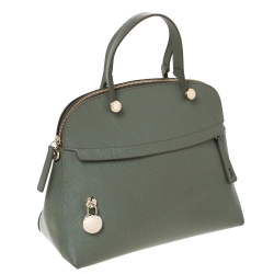 Pre Owned Furla Olive Green Leather Piper Dome Satchel