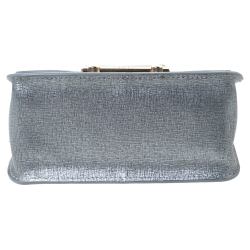 Pre Owned Furla Metallic Silver Leather Mini Metropolis Crossbody Bag