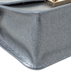 Pre Owned Furla Metallic Silver Leather Mini Metropolis Crossbody Bag