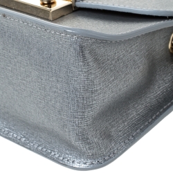 Pre Owned Furla Metallic Silver Leather Mini Metropolis Crossbody Bag