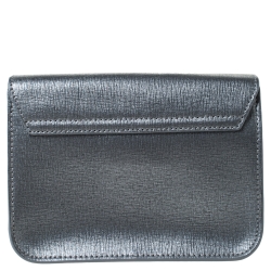 Pre Owned Furla Metallic Silver Leather Mini Metropolis Crossbody Bag