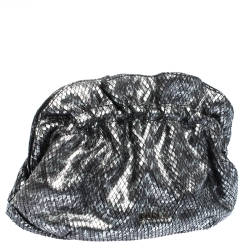 Pre Owned Furla Metallic Grey Snakeskin Effect Leather Ruffle Clutch
