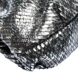 Pre Owned Furla Metallic Grey Snakeskin Effect Leather Ruffle Clutch