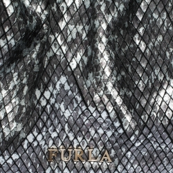 Pre Owned Furla Metallic Grey Snakeskin Effect Leather Ruffle Clutch