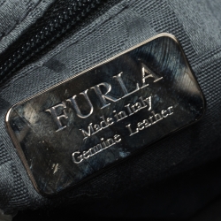 Pre Owned Furla Metallic Grey Snakeskin Effect Leather Ruffle Clutch