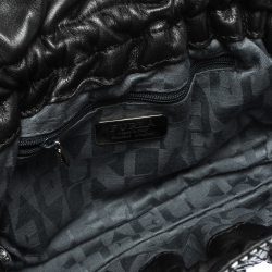 Pre Owned Furla Metallic Grey Snakeskin Effect Leather Ruffle Clutch