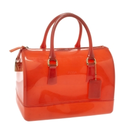 Pre Owned Furla Orange Rubber Candy Satchel