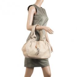 Pre Owned Furla Beige Python Embossed Leather Hobo