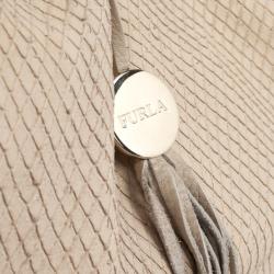 Pre Owned Furla Beige Python Embossed Leather Hobo