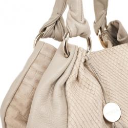 Pre Owned Furla Beige Python Embossed Leather Hobo