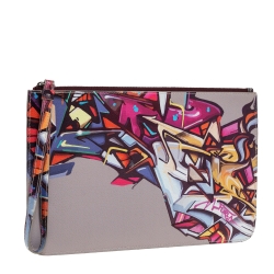 Pre Owned Furla Multicolor Printed Leather Wristlet Pouch