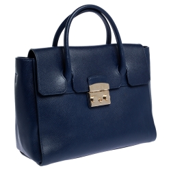 Pre Owned Furla Navy Blue Leather Large Metropolis Satchel