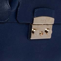 Pre Owned Furla Navy Blue Leather Large Metropolis Satchel