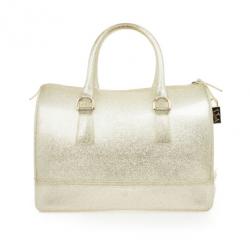 Pre Owned Furla Silver Glitter Candy Rubber Satchel