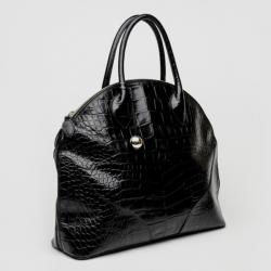 Pre Owned Furla Black Croc Embossed Dome Satchel