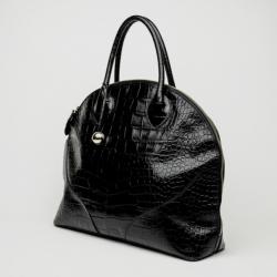 Pre Owned Furla Black Croc Embossed Dome Satchel