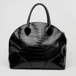 Pre Owned Furla Black Croc Embossed Dome Satchel