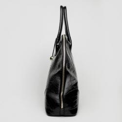 Pre Owned Furla Black Croc Embossed Dome Satchel