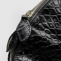 Pre Owned Furla Black Croc Embossed Dome Satchel