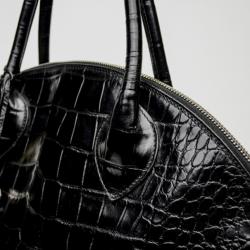 Pre Owned Furla Black Croc Embossed Dome Satchel