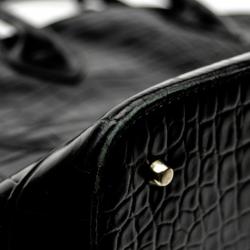 Pre Owned Furla Black Croc Embossed Dome Satchel
