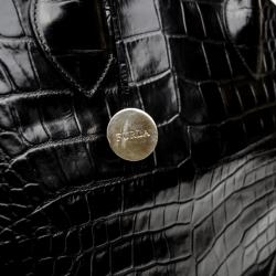 Pre Owned Furla Black Croc Embossed Dome Satchel
