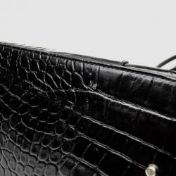 Pre Owned Furla Black Croc Embossed Dome Satchel