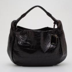 Pre Owned Furla Black Grape Croc Embossed Zarina Shoulder Bag 