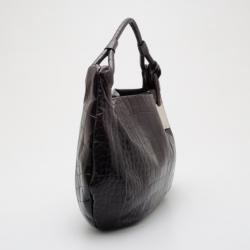 Pre Owned Furla Black Grape Croc Embossed Zarina Shoulder Bag 