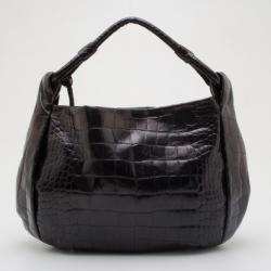 Pre Owned Furla Black Grape Croc Embossed Zarina Shoulder Bag 