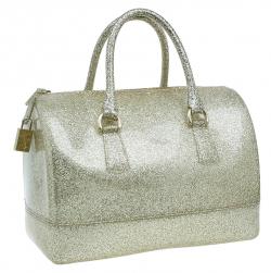 Pre Owned Furla Gold Glitter Rubber Candy Satchel Bag