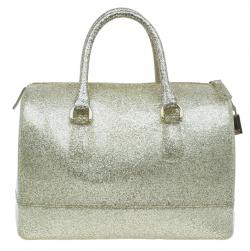 Pre Owned Furla Gold Glitter Rubber Candy Satchel Bag