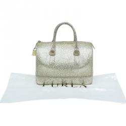 Pre Owned Furla Gold Glitter Rubber Candy Satchel Bag
