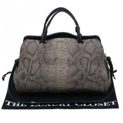 Pre Owned Furla Beige/Brown Python Embossed Leather Venus Satchel