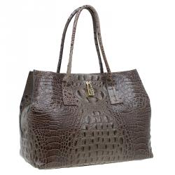 Pre Owned Furla Brown Croc Embossed Leather Onyx Tote