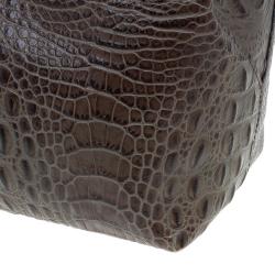 Pre Owned Furla Brown Croc Embossed Leather Onyx Tote