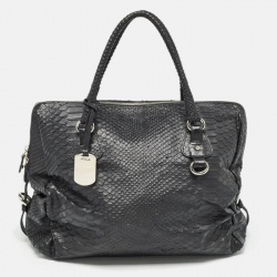 Black Python Embossed Leather Expandable Zip