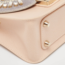 Furla Peach/Grey Leather and Velvet Crystal Embellished Mini Metropolis Crossbody Bag