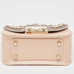 Furla Peach/Grey Leather and Velvet Crystal Embellished Mini Metropolis Crossbody Bag