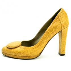 Furla Beige Croc Embossed Button Pumps Size 36