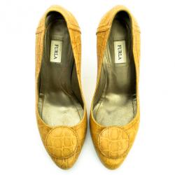Furla Beige Croc Embossed Button Pumps Size 36