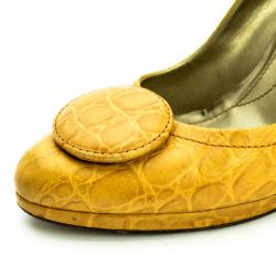 Furla Beige Croc Embossed Button Pumps Size 36
