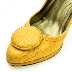 Furla Beige Croc Embossed Button Pumps Size 36