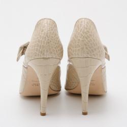 Furla Nude Embossed Open Toe Heels Size 40