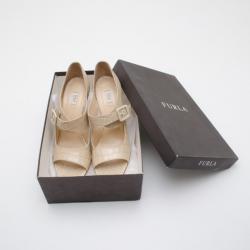 Furla Nude Embossed Open Toe Heels Size 40