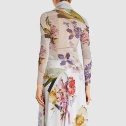 Pre Owned Ganni White Tilden Long Sleeve Floral Print Mesh Top DK 38