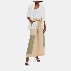 Ganni Beige/Green Cotton Wide Leg Pants L (EU 42)