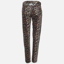 Ganni Brown Leopard Print Denim Trousers L Waist 31"