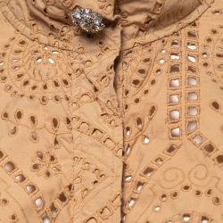 Pre Owned Ganni Tan Brown Cotton Eyelet Collared Midi Dress M